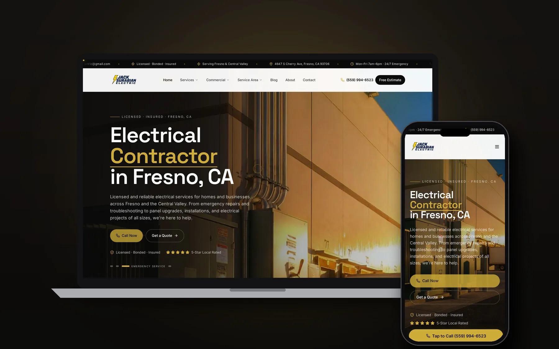 Jack Surabian Electric website shown on laptop and phone