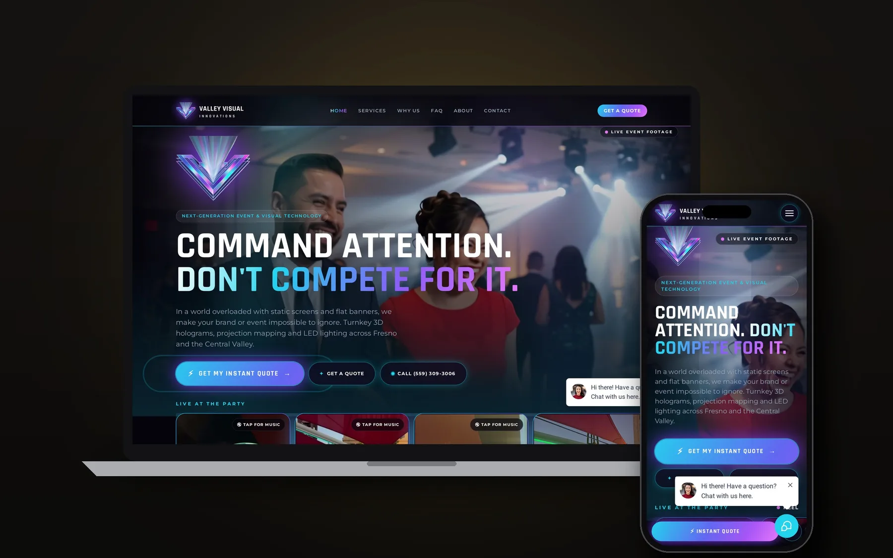 Valley Visual Innovations website shown on laptop and phone