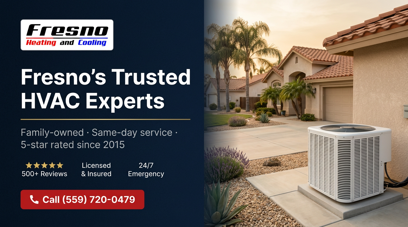 Fresno Heating and Cooling project image with an air conditioning unit outside a Fresno home
