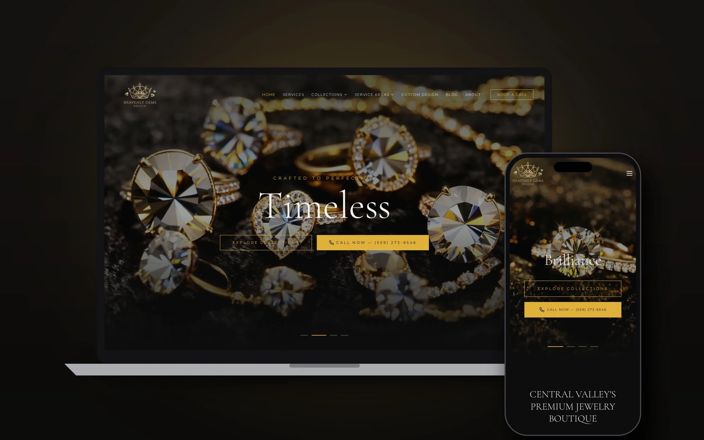 Heavenly Gems Design website shown on laptop and phone