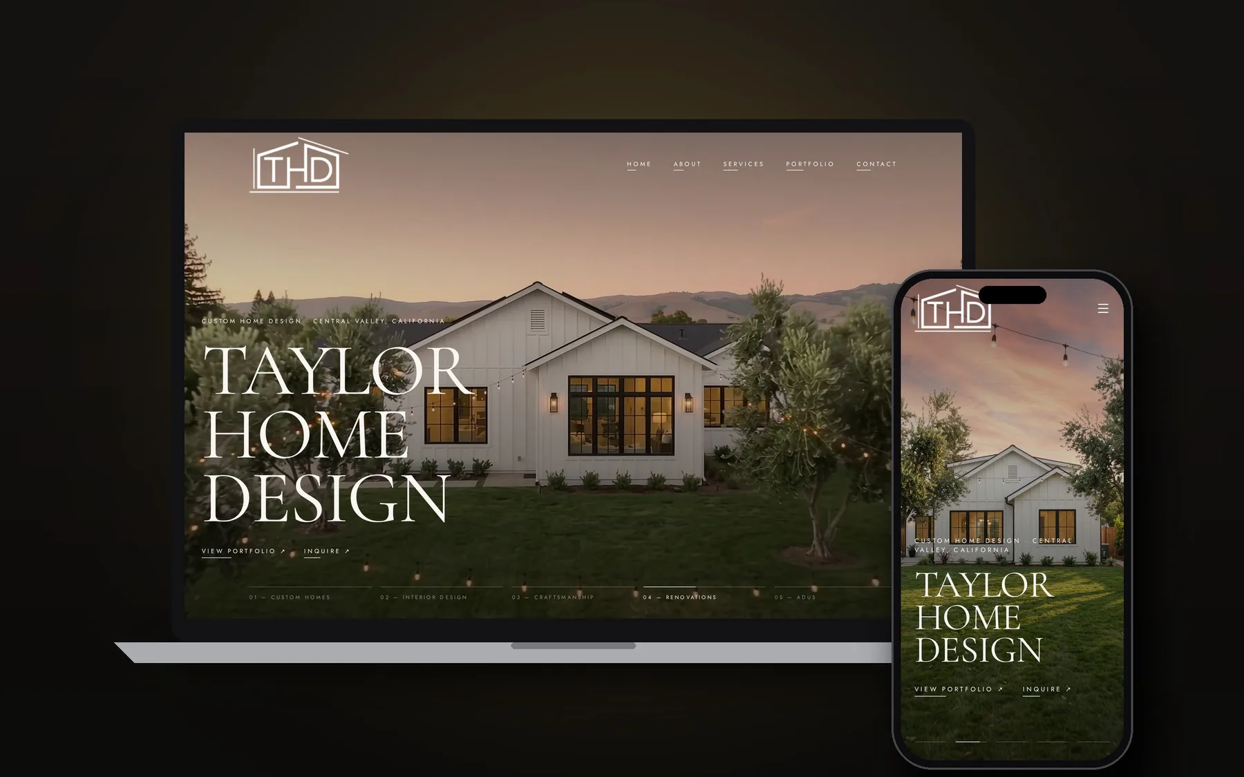 Taylor Home Design website shown on laptop and phone