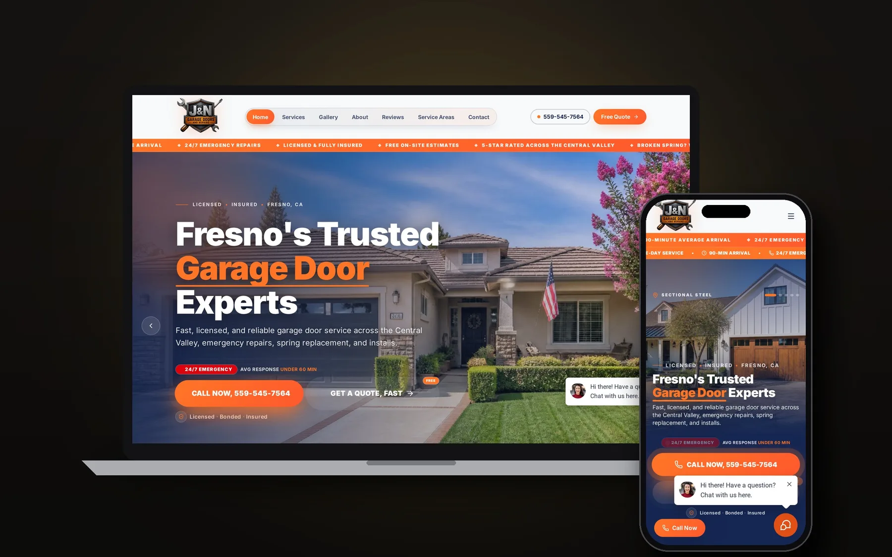 J&N Garage Doors website shown on laptop and phone
