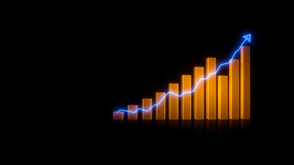 Rising gold bar chart with a blue trend arrow showing chatbot conversion gains by industry