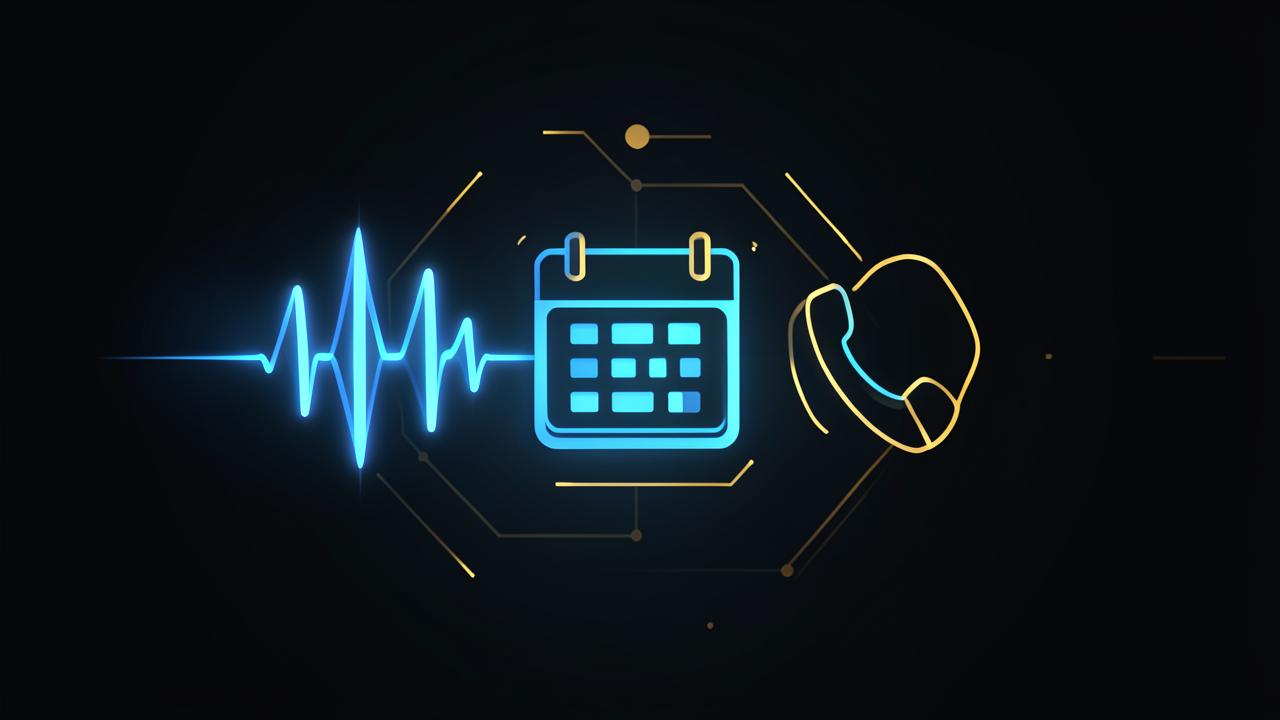 Illustration of an AI call answering system connecting a voice call to an HVAC booking calendar