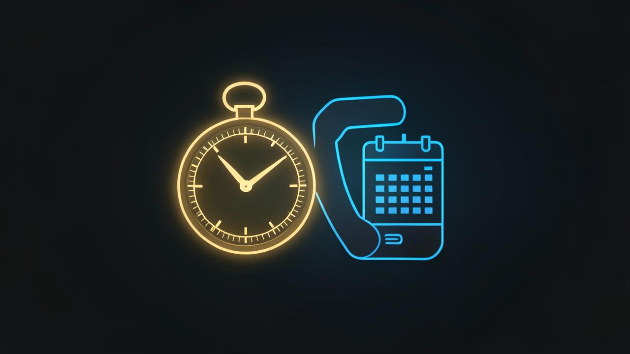 Gold stopwatch and blue phone icon illustrating instant lead response and booking