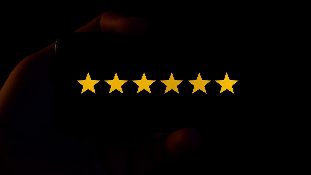 A mobile screen showing 5-star rating after consistent review generation services in California