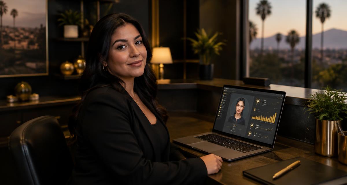 Fresno business owner using an AI receptionist and marketing automation dashboard on a laptop